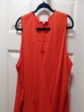 *NWoT* Laurie Felt Sleeveless Surplice TOMATO RED Hidden Modesty Snap Wrap Shirt